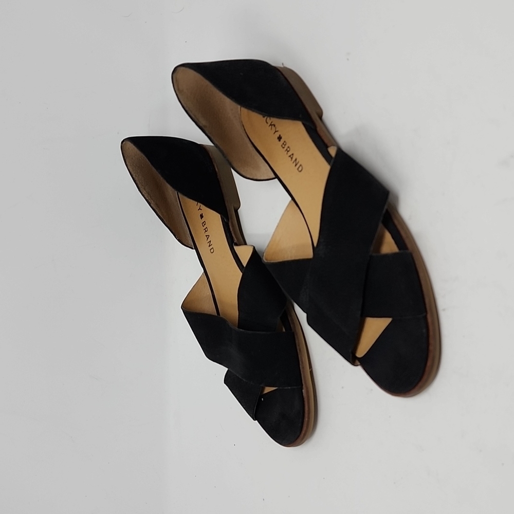 Lucky Brand Gallah Crisscross Leather Flats Black Size 8.5
